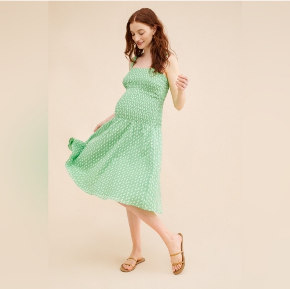 Hatch Mint Green Smocked Midi Dress